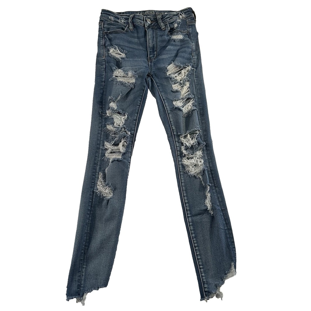 American Eagle Women Size 6 Distressed‎ Next Level Stretch Highest Rise Jegging